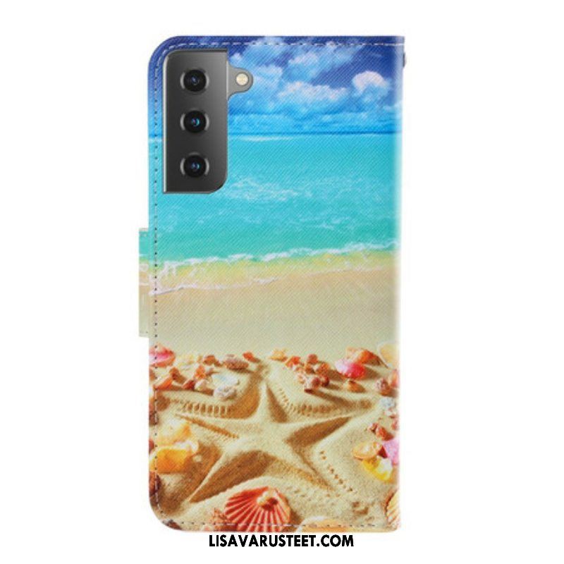 Nahkakotelo Samsung Galaxy S21 Plus 5G Suojaketju Kuori Lanyard Beach