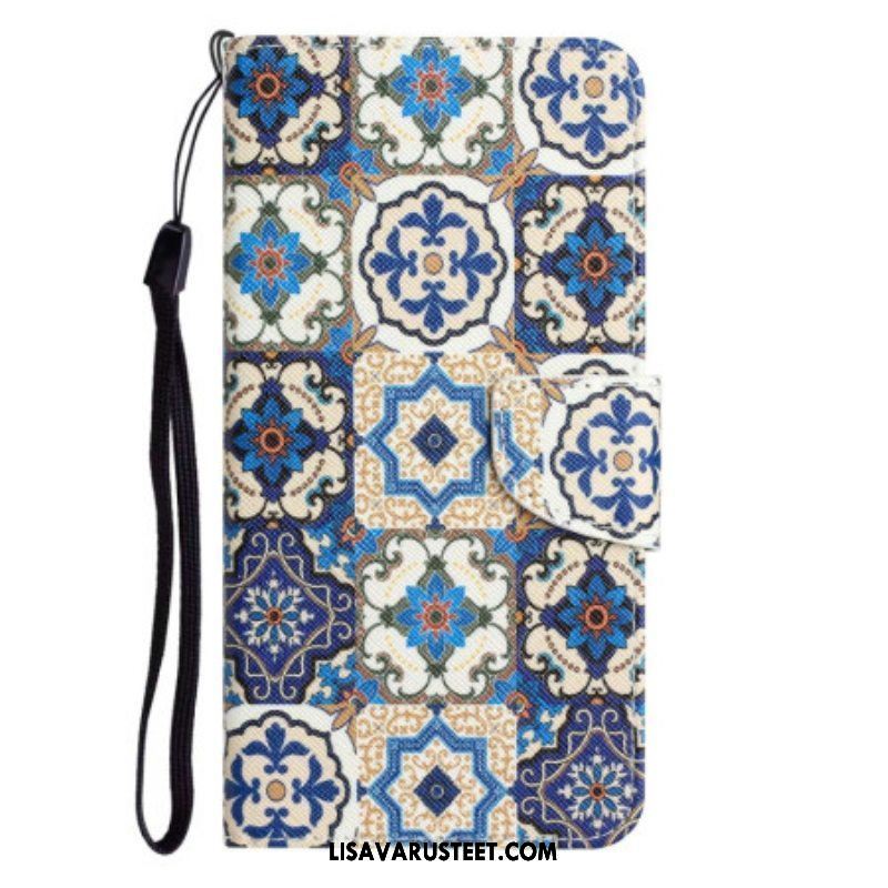 Nahkakotelo Samsung Galaxy S23 Plus 5G Suojaketju Kuori Strappy Patchwork