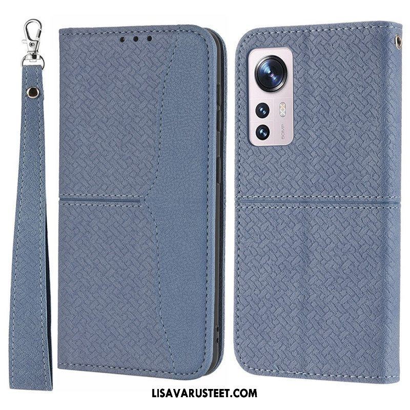 Nahkakotelo Xiaomi 12 Pro Suojaketju Kuori Strappy Woven Leather Style