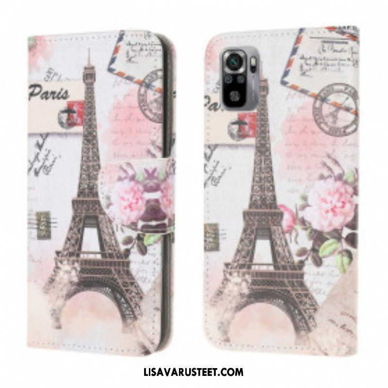 Nahkakotelo Xiaomi Redmi Note 10 / 10S Retro Eiffel-torni