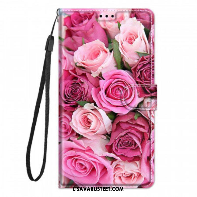 Nahkakotelo Xiaomi Redmi Note 10 Pro Suojaketju Kuori Strap Roses