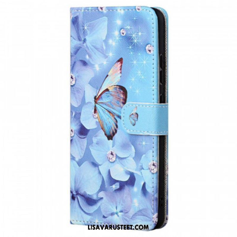 Nahkakotelo Xiaomi Redmi Note 11 / 11S Suojaketju Kuori Strappy Diamond Perhoset