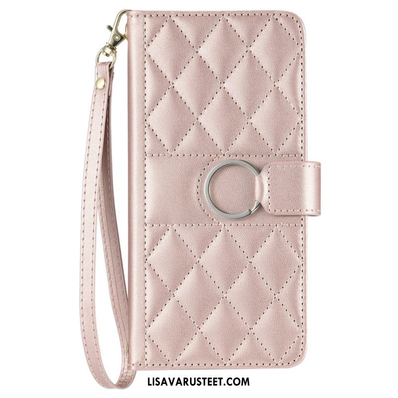 Nahkakotelo Xiaomi Redmi Note 14 Pro 5g Tikattu Hihna Ja Olkahihna