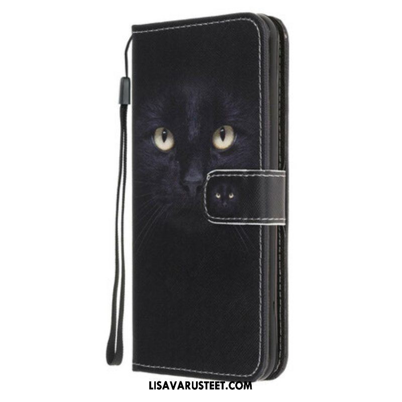 Nahkakotelo iPhone 13 Pro Suojaketju Kuori Strappy Black Cat Eyes