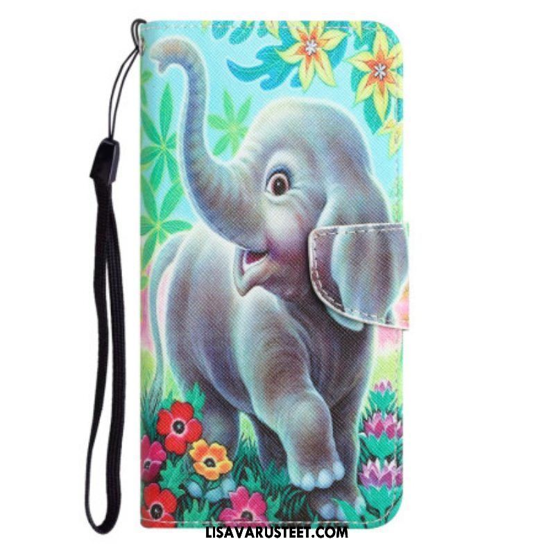 Nahkakotelo iPhone 15 Suojaketju Kuori Lanyard Elephant Walk