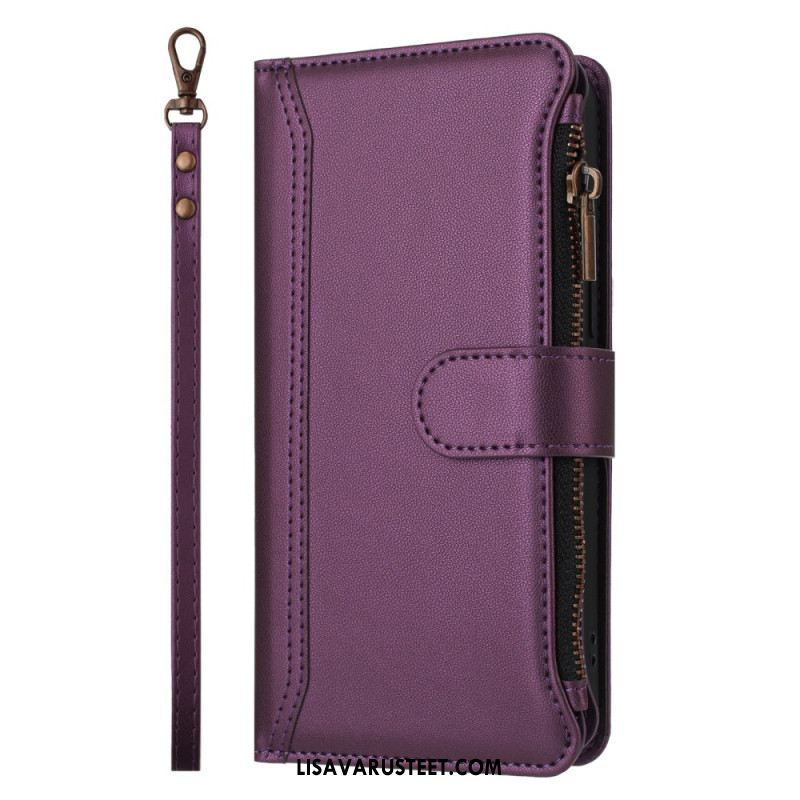 Nahkakotelo iPhone 17 Pro 9 Kortin Lokeron Lompakko Ja Nauha