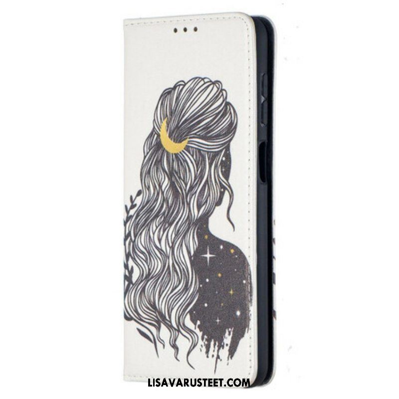Puhelinkuoret Samsung Galaxy M12 / A12 Kotelot Flip Kauniit Hiukset