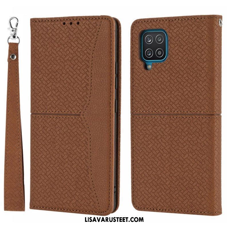 Puhelinkuoret Samsung Galaxy M12 / A12 Suojaketju Kuori Kotelot Flip Strappy Woven Leather Style