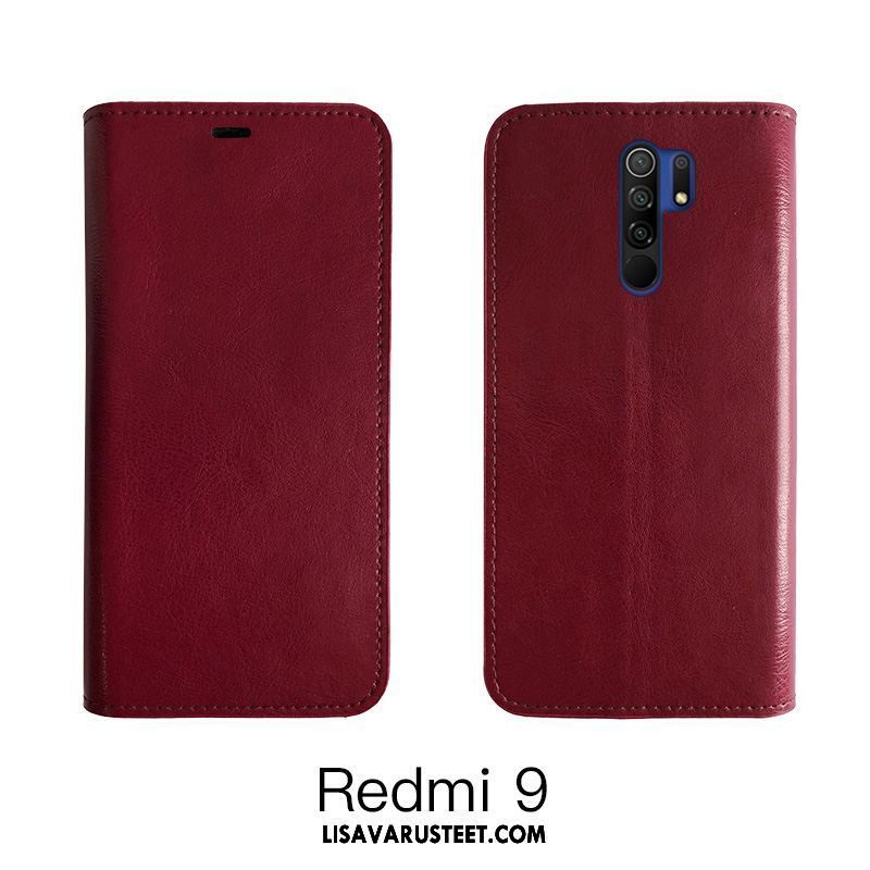 Redmi 9 Kuoret Nahka Lehmä Viini Punainen Kotelo Murtumaton Halpa